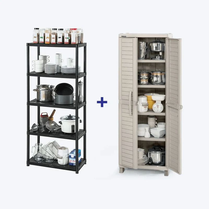 Combo Cocina Barú, 1 Armario Grande, 1 Estante de 5 Niveles 15 Pulgadas Taupe