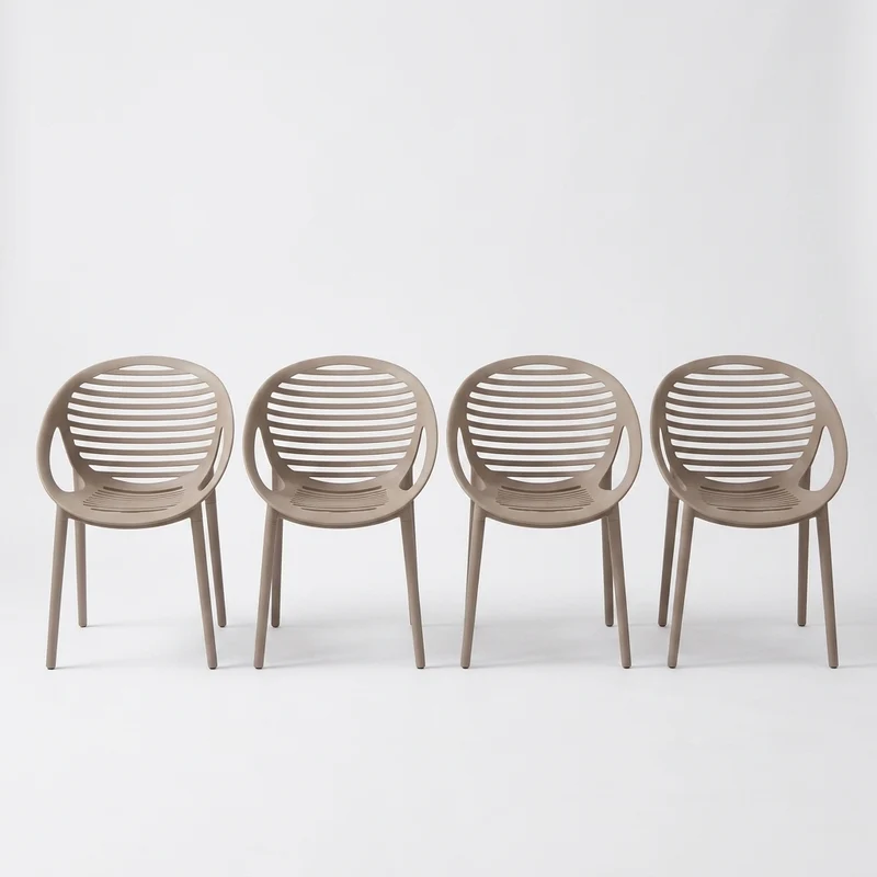 Set de 4 Sillas Tokio con Brazos, Color Taupe, con Espaldar y Diseño Moderno