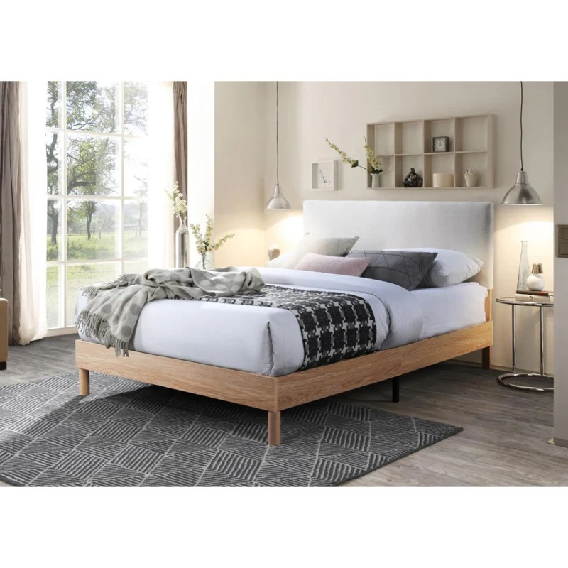 Cama Doble Sonia, Beige, con Respaldo Tapizado