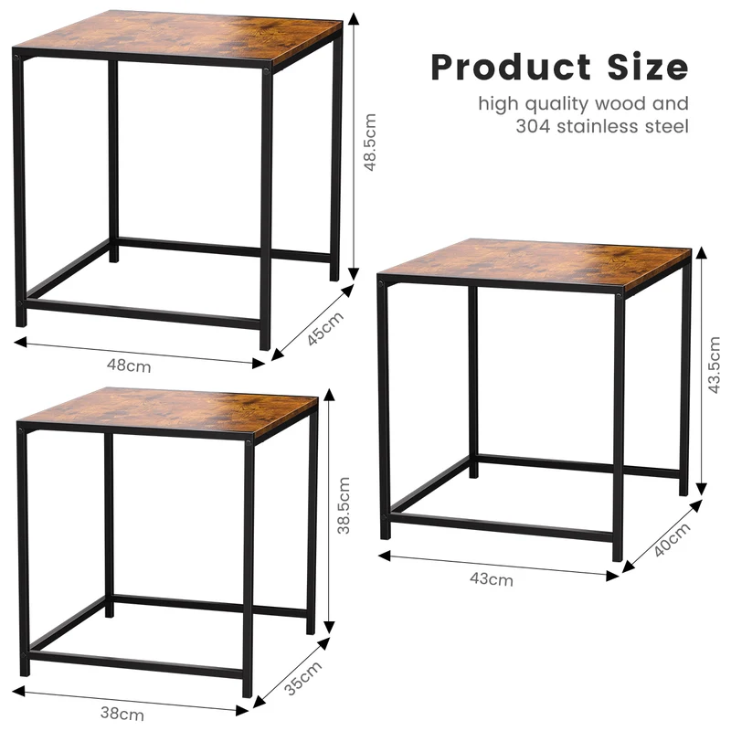 3 Paquetes Mesa de Centro,Mesa de Centro para Sala,apilable Mesa de Centro,Estilo de Casa de Campo de época.(Paquete de 3)