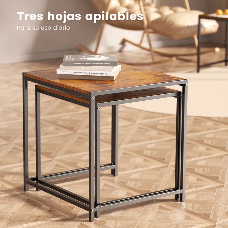 3 Paquetes Mesa de Centro,Mesa de Centro para Sala,apilable Mesa de Centro,Estilo de Casa de Campo de época.(Paquete de 3)