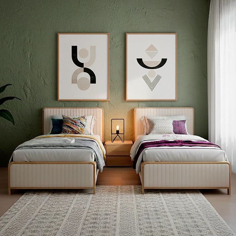 Combo Cama Sencillo Celeste Eurolino Beige, Natural + Colchón Siesta Orthopedic