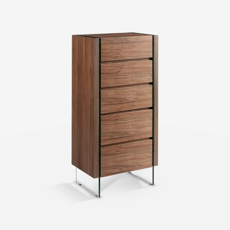 Walnut and tempered glass chiffonier