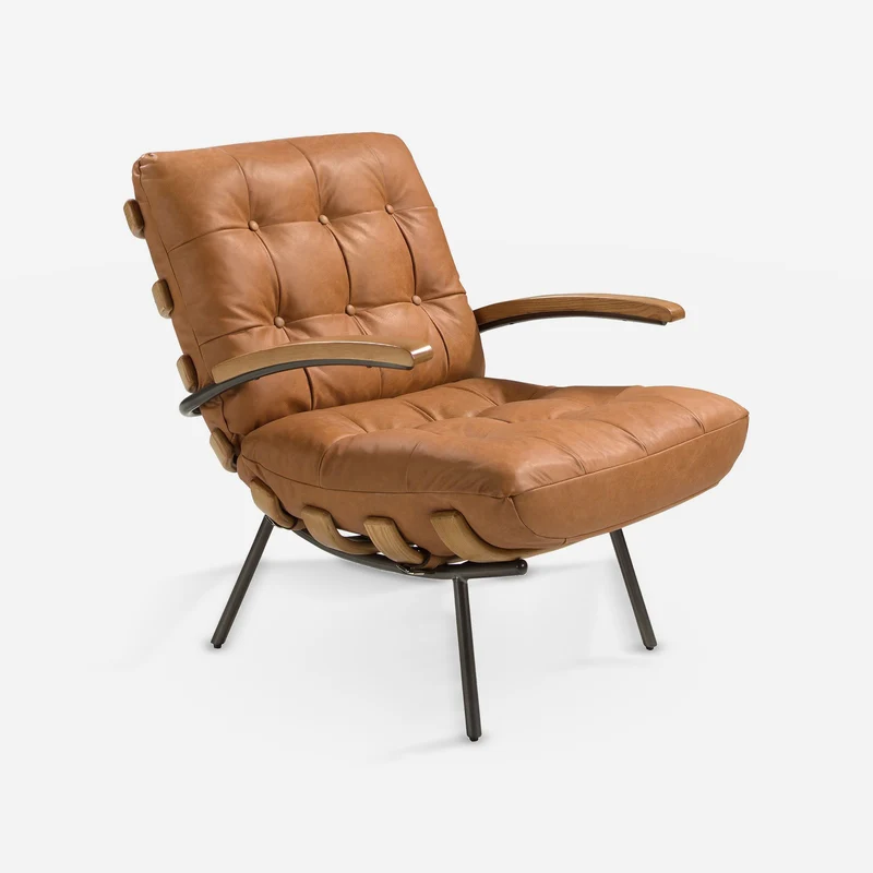 Brown leather and ash armchair