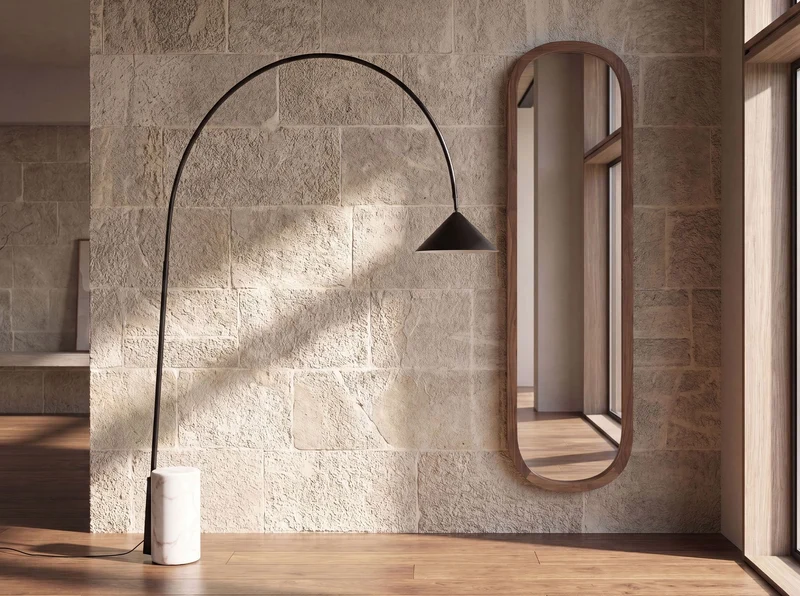 Black steel floor lamp with porcelain marble base