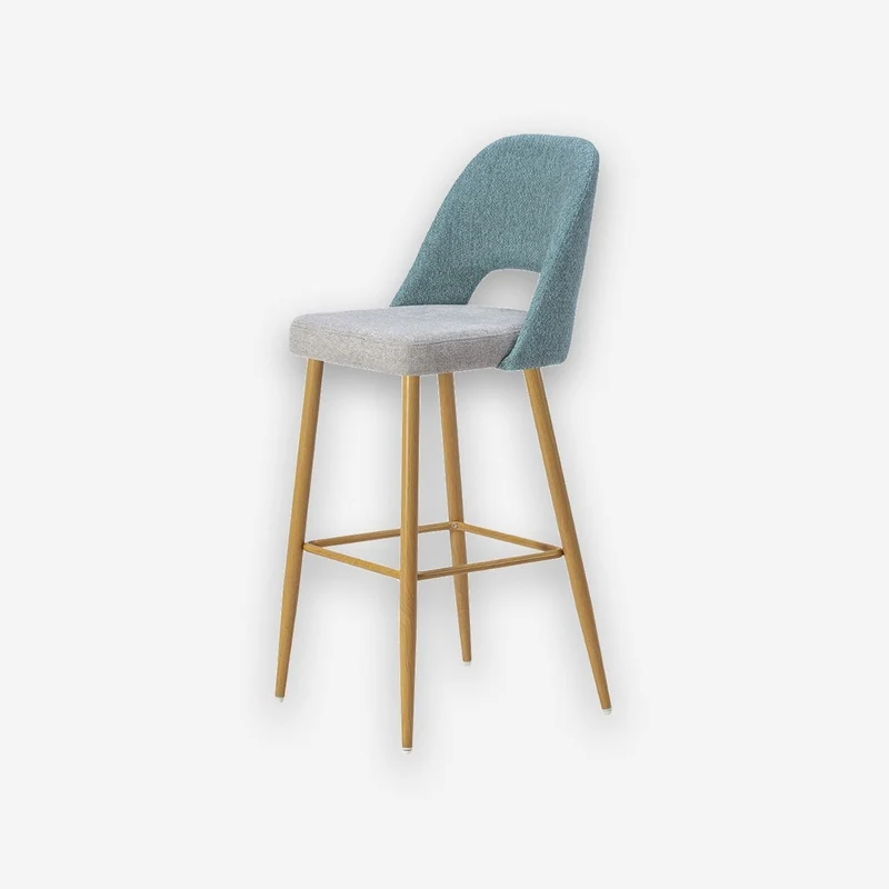 Stool upholstered in checked fabric with oak legs