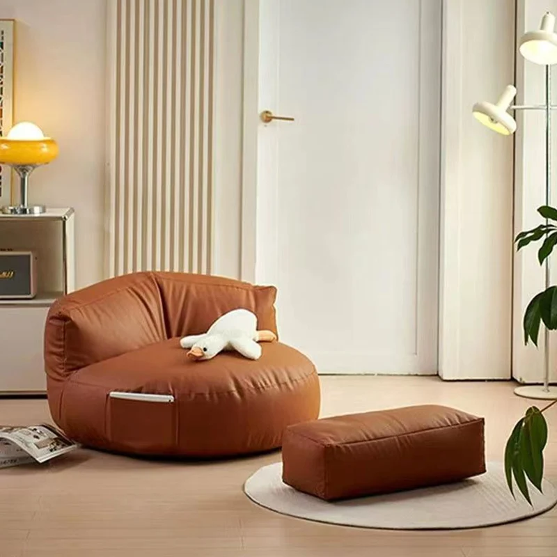 Contemporary Retro Microfiber Leather EPS Semicircular Bean Bag Lazy Sofa Footrest Backrest For Living Room