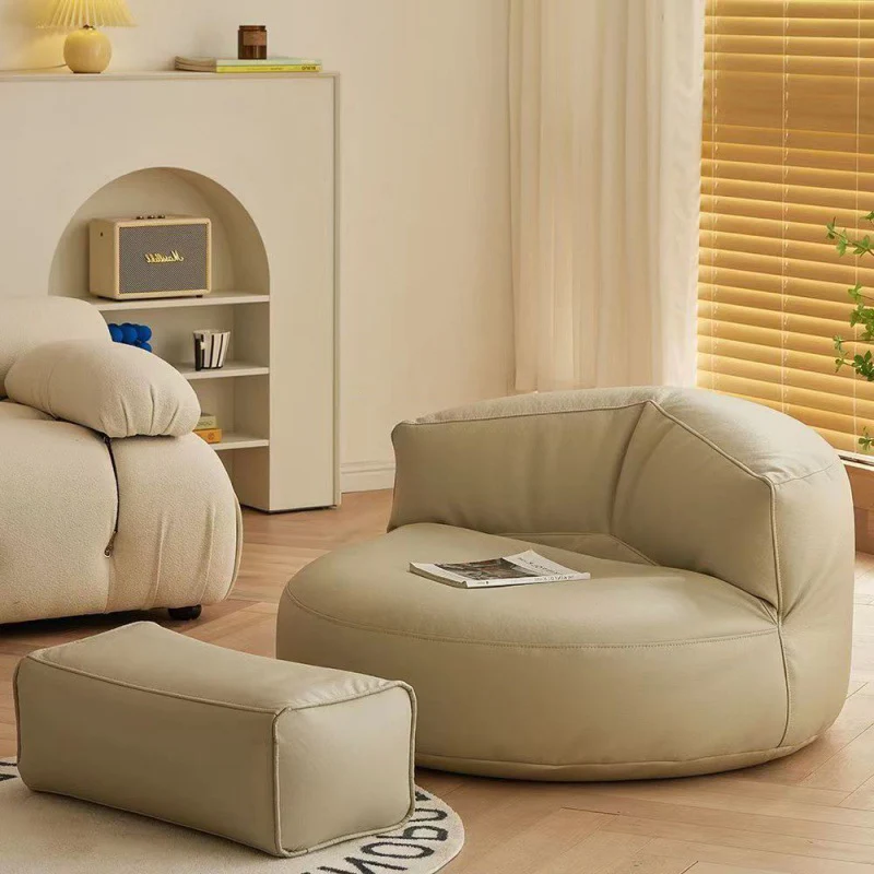 Contemporary Retro Microfiber Leather EPS Semicircular Bean Bag Lazy Sofa Footrest Backrest For Living Room