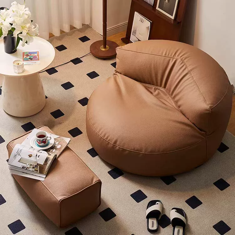 Contemporary Retro Microfiber Leather EPS Semicircular Bean Bag Lazy Sofa Footrest Backrest For Living Room