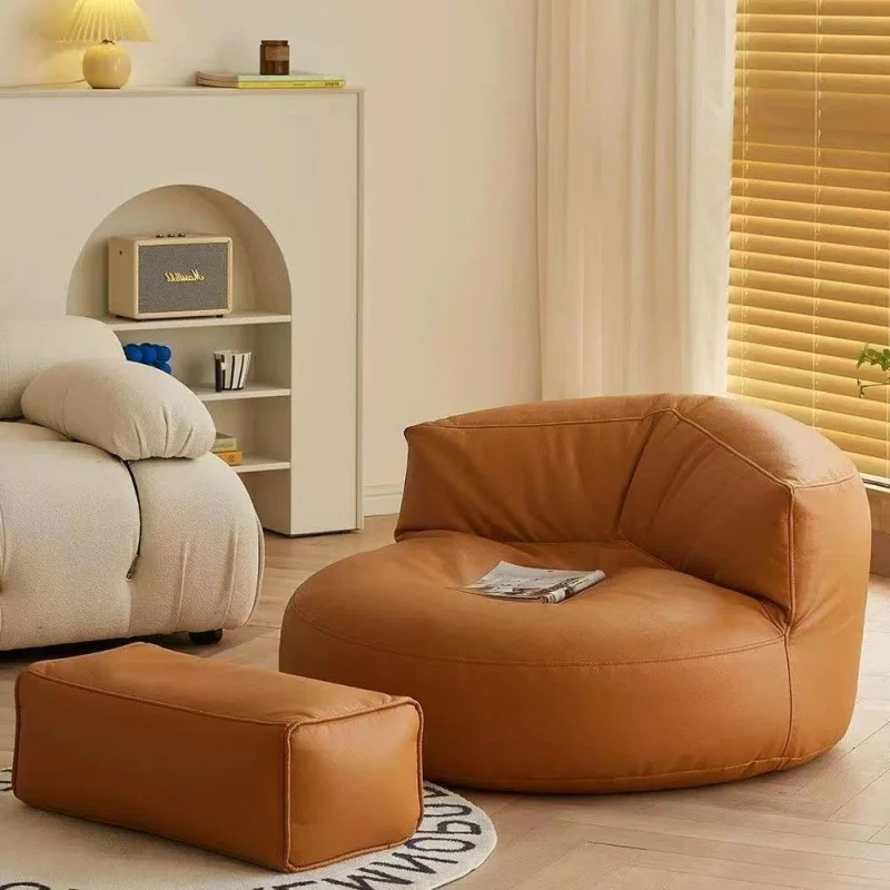 Contemporary Retro Microfiber Leather EPS Semicircular Bean Bag Lazy Sofa Footrest Backrest For Living Room