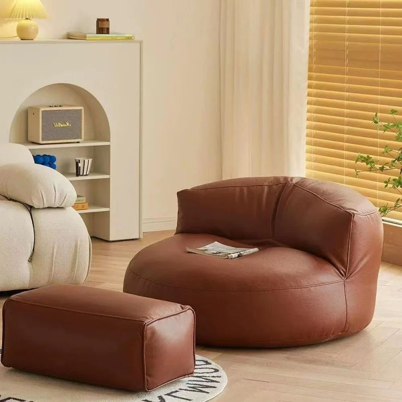 Contemporary Retro Microfiber Leather EPS Semicircular Bean Bag Lazy Sofa Footrest Backrest For Living Room
