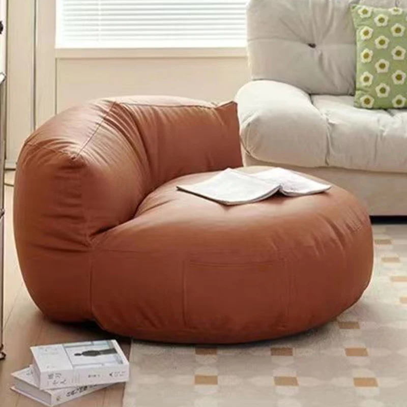 Contemporary Retro Microfiber Leather EPS Semicircular Bean Bag Lazy Sofa Footrest Backrest For Living Room