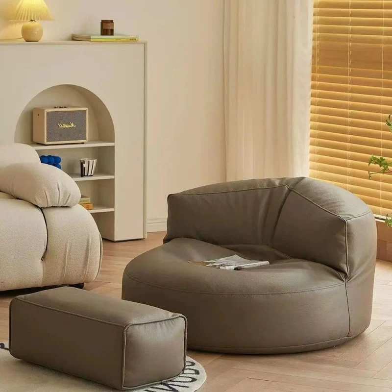 Contemporary Retro Microfiber Leather EPS Semicircular Bean Bag Lazy Sofa Footrest Backrest For Living Room