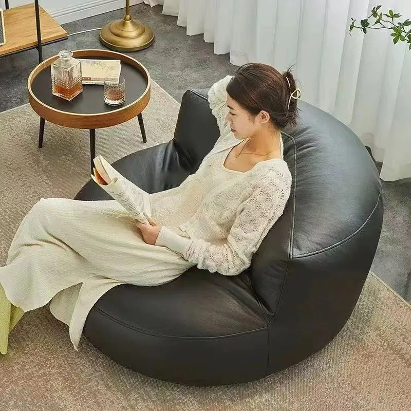 Contemporary Retro Microfiber Leather EPS Semicircular Bean Bag Lazy Sofa Footrest Backrest For Living Room