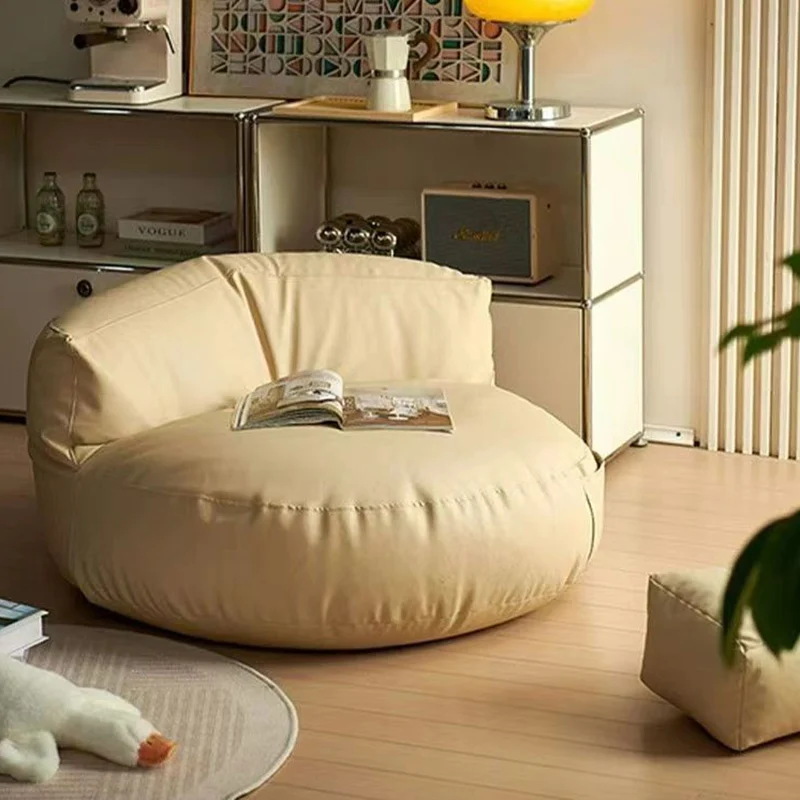 Contemporary Retro Microfiber Leather EPS Semicircular Bean Bag Lazy Sofa Footrest Backrest For Living Room