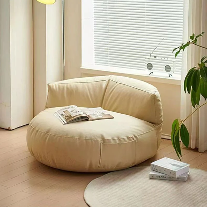 Contemporary Retro Microfiber Leather EPS Semicircular Bean Bag Lazy Sofa Footrest Backrest For Living Room