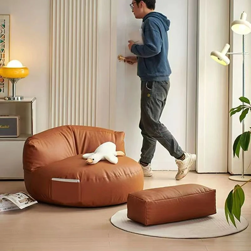Contemporary Retro Microfiber Leather EPS Semicircular Bean Bag Lazy Sofa Footrest Backrest For Living Room