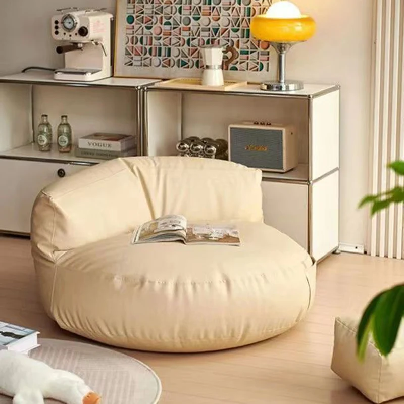 Contemporary Retro Microfiber Leather EPS Semicircular Bean Bag Lazy Sofa Footrest Backrest For Living Room