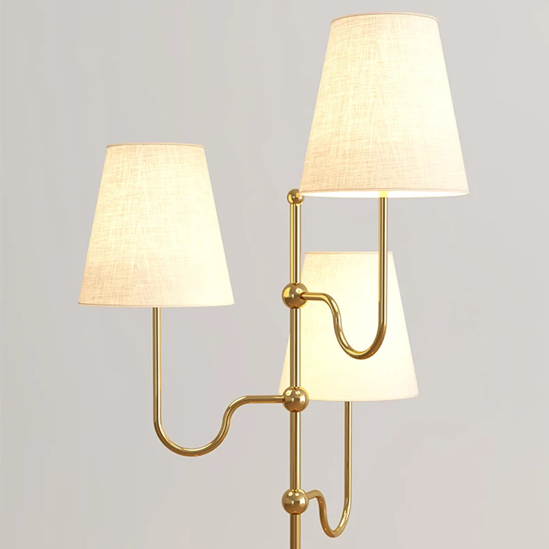 Traditional French Cone Iron Fabric Wood 3-Light Standing Floor Lamp For Bedroom