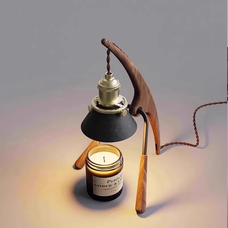 Traditional Vintage Cone Ash Wood Metal 1-Light Melting Wax Table Lamp For Bedroom