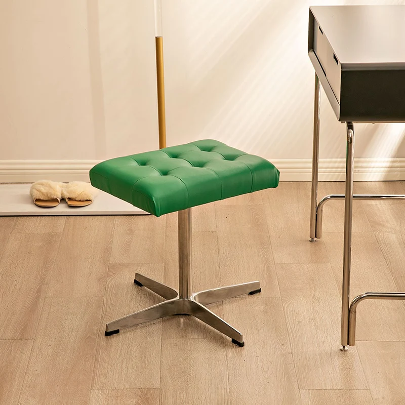 Traditional European Rectangular Faux Leather Stainless Steel Aluminum Vanity Stool For Bedroom