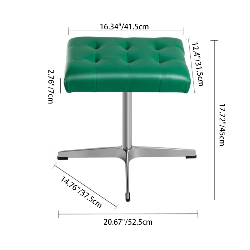 Traditional European Rectangular Faux Leather Stainless Steel Aluminum Vanity Stool For Bedroom