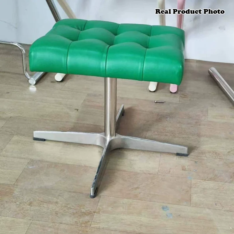 Traditional European Rectangular Faux Leather Stainless Steel Aluminum Vanity Stool For Bedroom