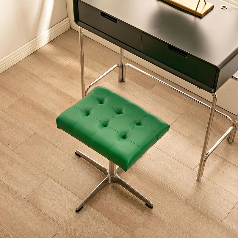 Traditional European Rectangular Faux Leather Stainless Steel Aluminum Vanity Stool For Bedroom