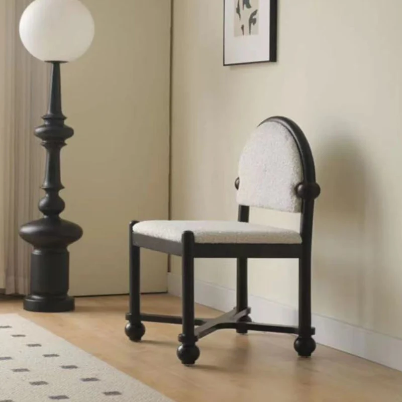 Traditional Vintage Semicircular Back Solid Wood & Plywood Sherpa Fabric Vanity Stool Backrest For Bedroom
