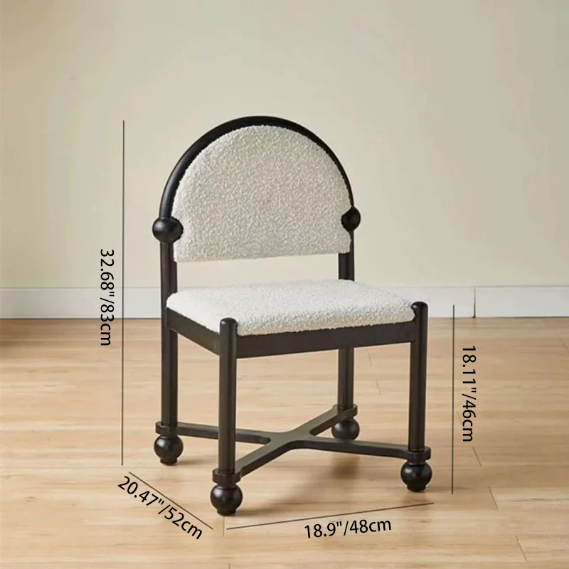 Traditional Vintage Semicircular Back Solid Wood & Plywood Sherpa Fabric Vanity Stool Backrest For Bedroom
