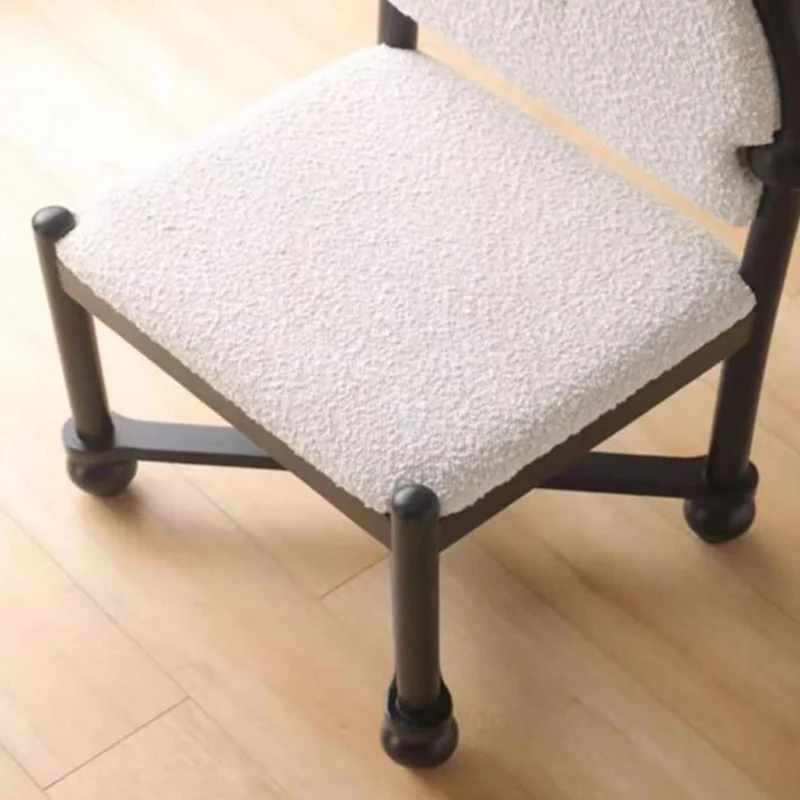 Traditional Vintage Semicircular Back Solid Wood & Plywood Sherpa Fabric Vanity Stool Backrest For Bedroom