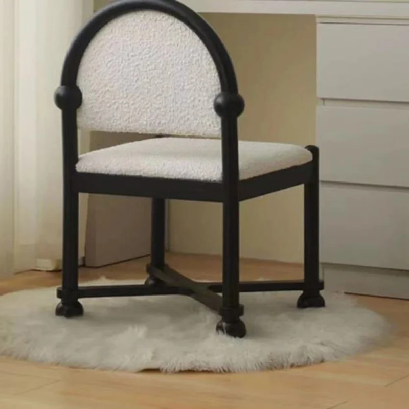 Traditional Vintage Semicircular Back Solid Wood & Plywood Sherpa Fabric Vanity Stool Backrest For Bedroom