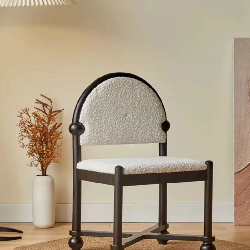 Traditional Vintage Semicircular Back Solid Wood & Plywood Sherpa Fabric Vanity Stool Backrest For Bedroom