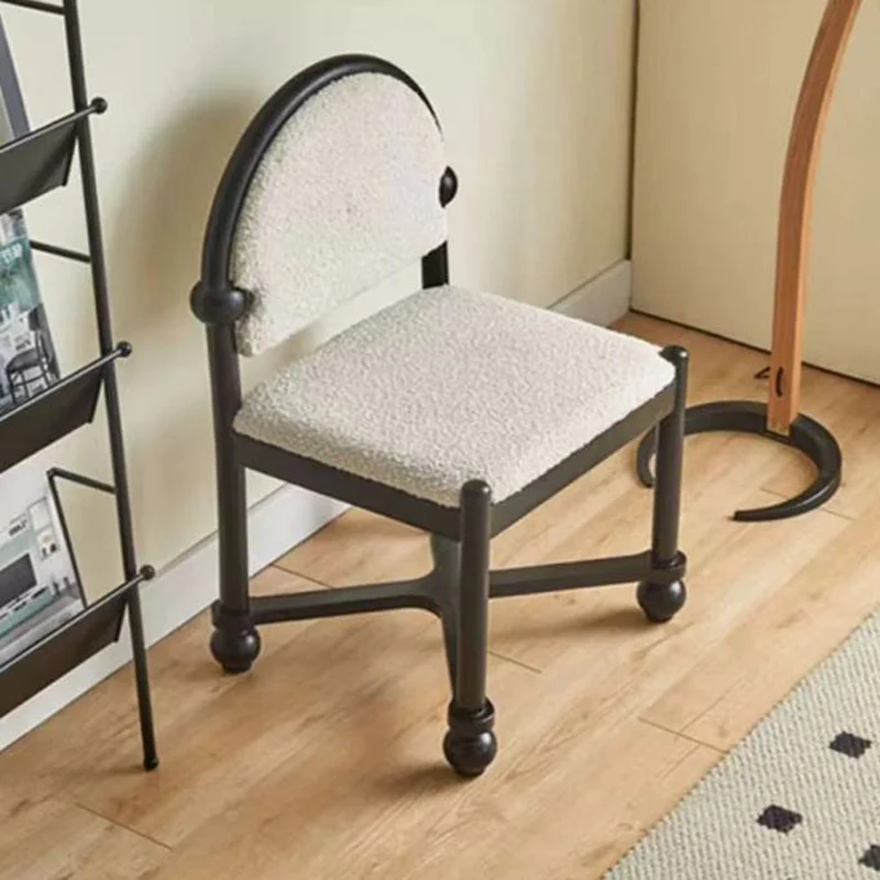 Traditional Vintage Semicircular Back Solid Wood & Plywood Sherpa Fabric Vanity Stool Backrest For Bedroom
