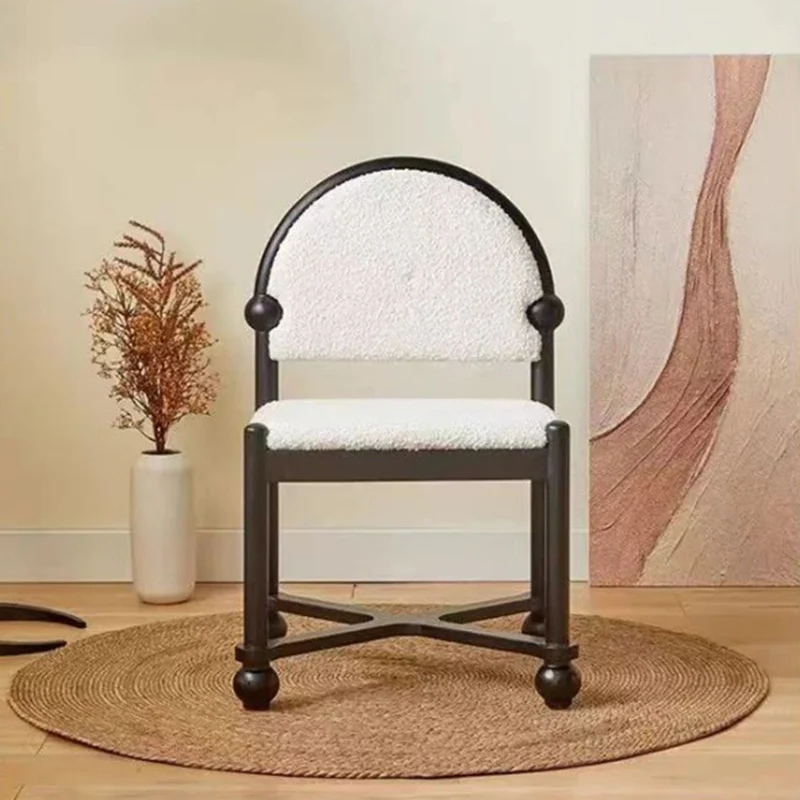 Traditional Vintage Semicircular Back Solid Wood & Plywood Sherpa Fabric Vanity Stool Backrest For Bedroom
