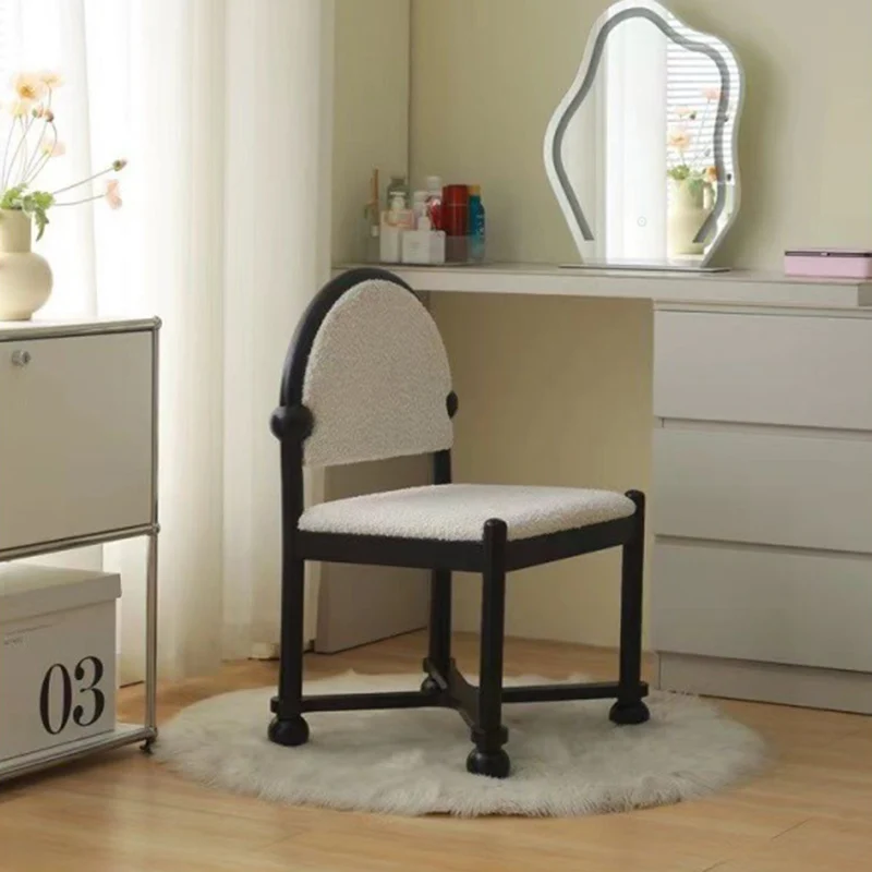 Traditional Vintage Semicircular Back Solid Wood & Plywood Sherpa Fabric Vanity Stool Backrest For Bedroom
