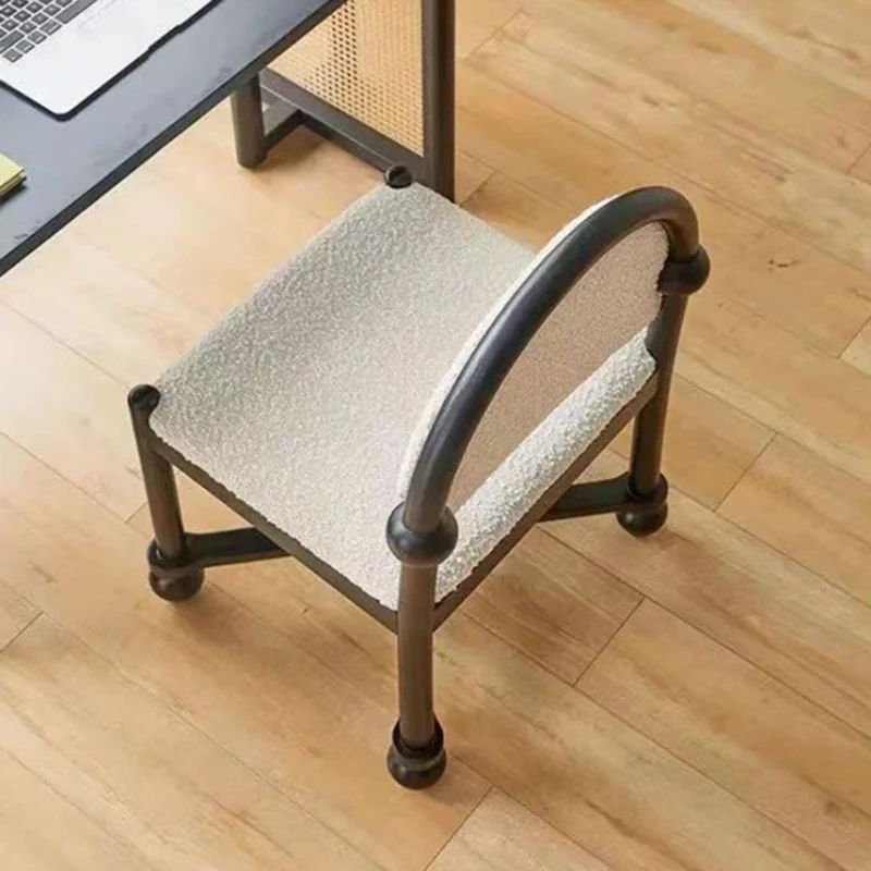 Traditional Vintage Semicircular Back Solid Wood & Plywood Sherpa Fabric Vanity Stool Backrest For Bedroom