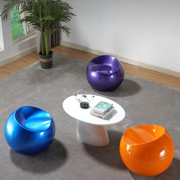 Modern Art Deco Apple Shape Round ABS Plastic Steel Chair Backless For Living Room