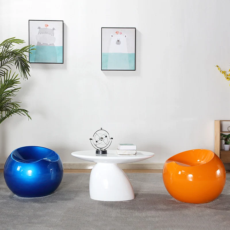 Modern Art Deco Apple Shape Round ABS Plastic Steel Chair Backless For Living Room