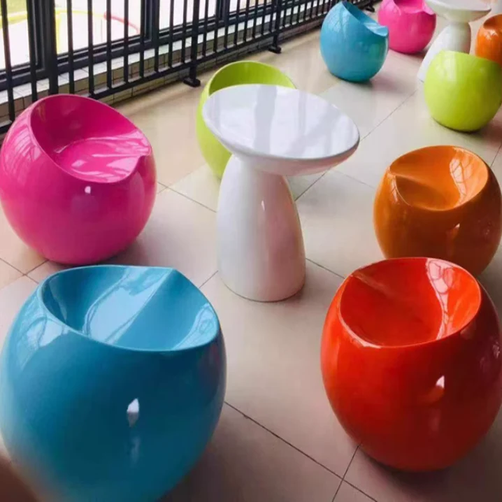 Modern Art Deco Apple Shape Round ABS Plastic Steel Chair Backless For Living Room