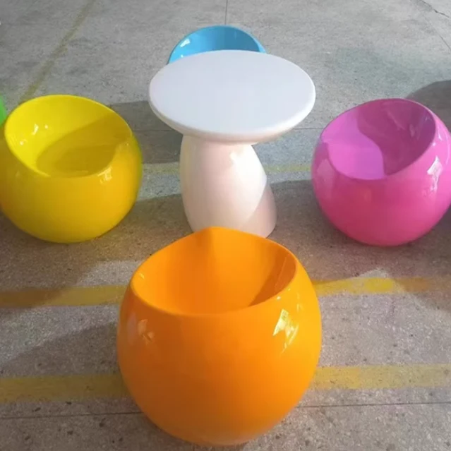 Modern Art Deco Apple Shape Round ABS Plastic Steel Chair Backless For Living Room
