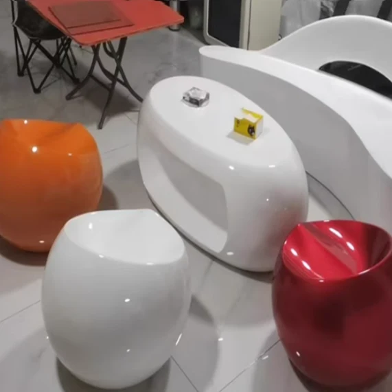 Modern Art Deco Apple Shape Round ABS Plastic Steel Chair Backless For Living Room