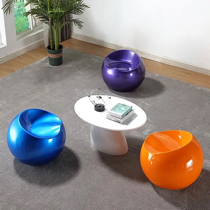 Modern Art Deco Apple Shape Round ABS Plastic Steel Chair Backless For Living Room