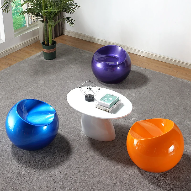 Modern Art Deco Apple Shape Round ABS Plastic Steel Chair Backless For Living Room