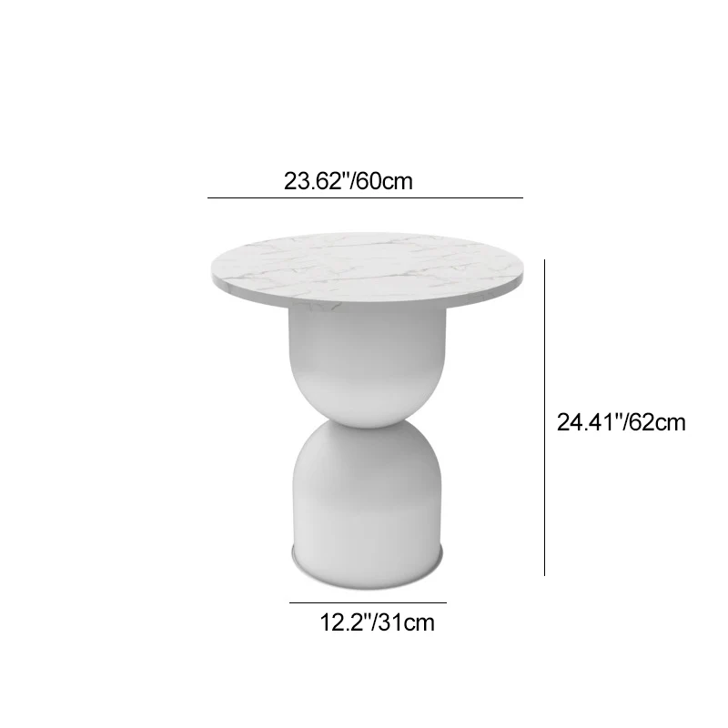 Contemporary Scandinavian Cylinder Round Marble Iron End Table 1-Tier For Living Room