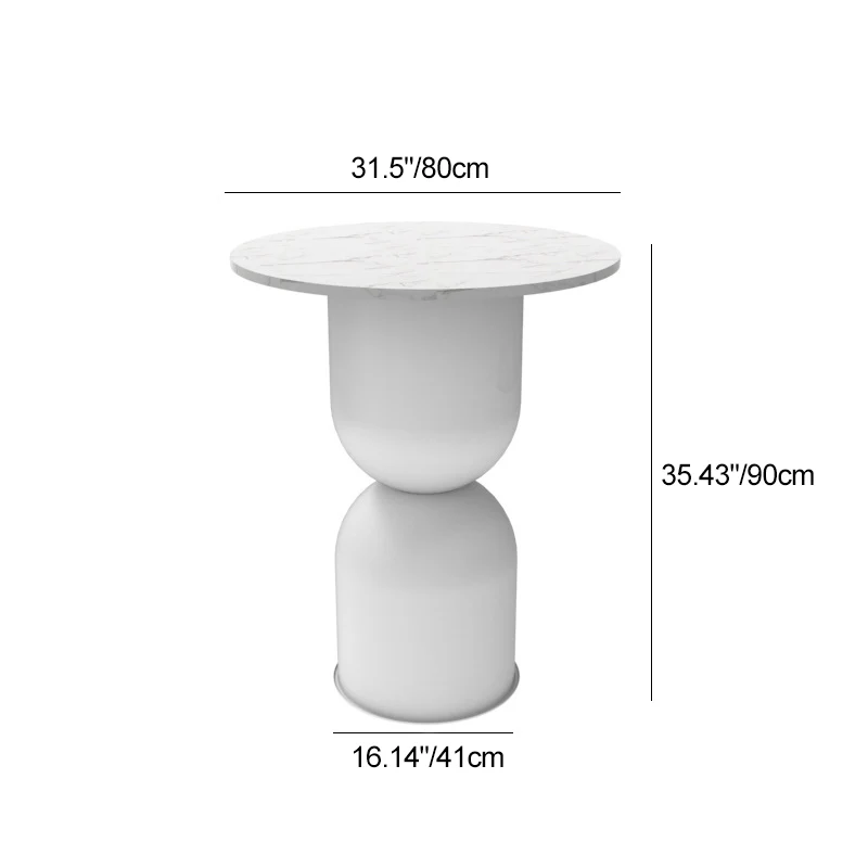 Contemporary Scandinavian Cylinder Round Marble Iron End Table 1-Tier For Living Room