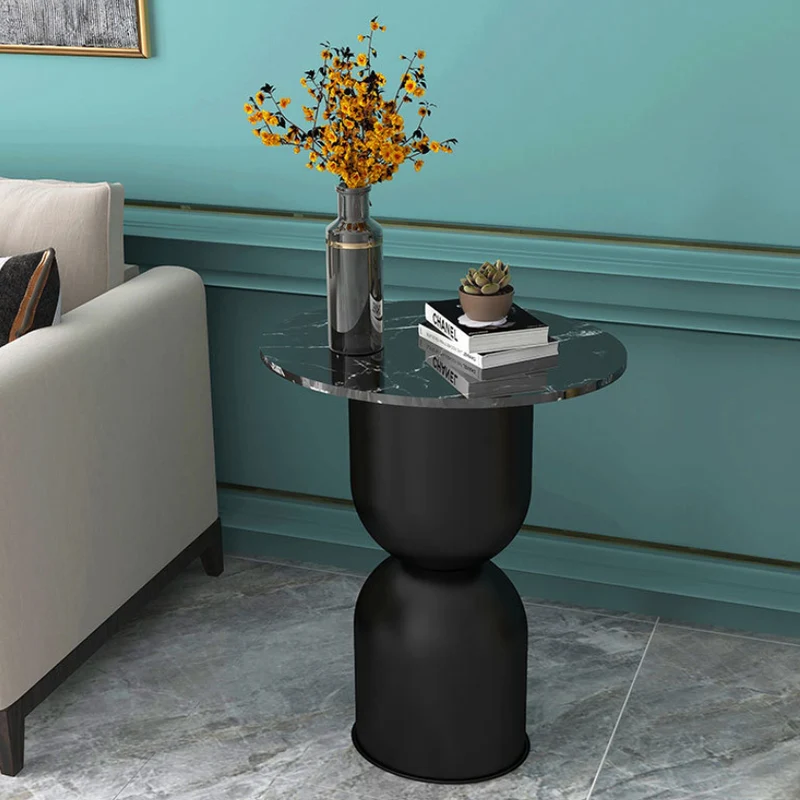 Contemporary Scandinavian Cylinder Round Marble Iron End Table 1-Tier For Living Room