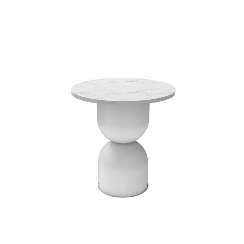 Contemporary Scandinavian Cylinder Round Marble Iron End Table 1-Tier For Living Room