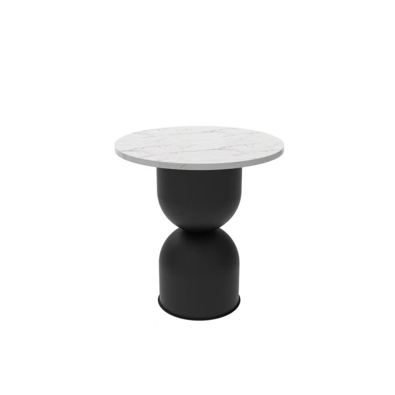 Contemporary Scandinavian Cylinder Round Marble Iron End Table 1-Tier For Living Room