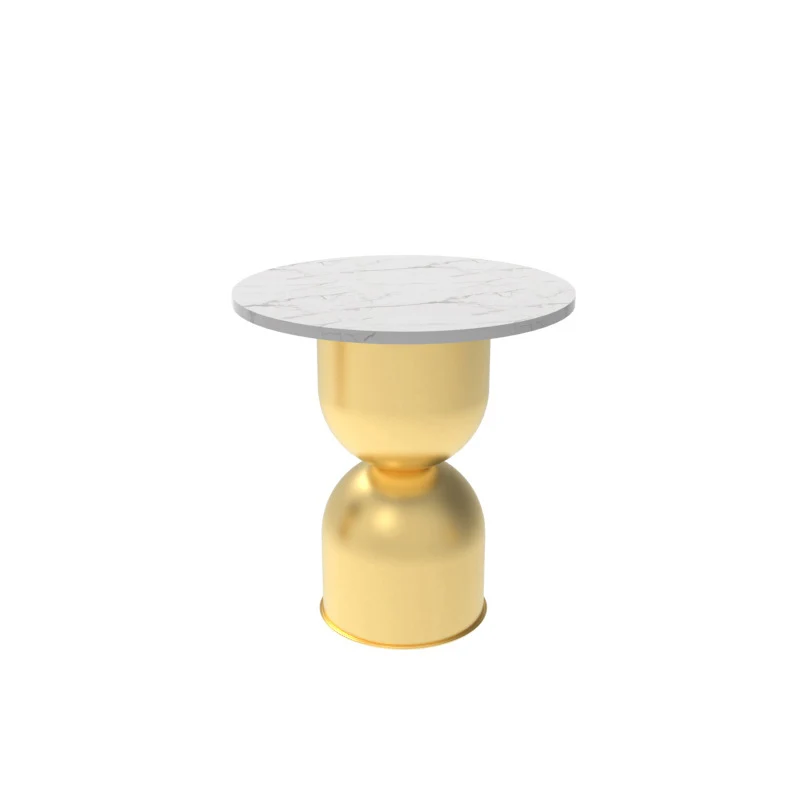 Contemporary Scandinavian Cylinder Round Marble Iron End Table 1-Tier For Living Room